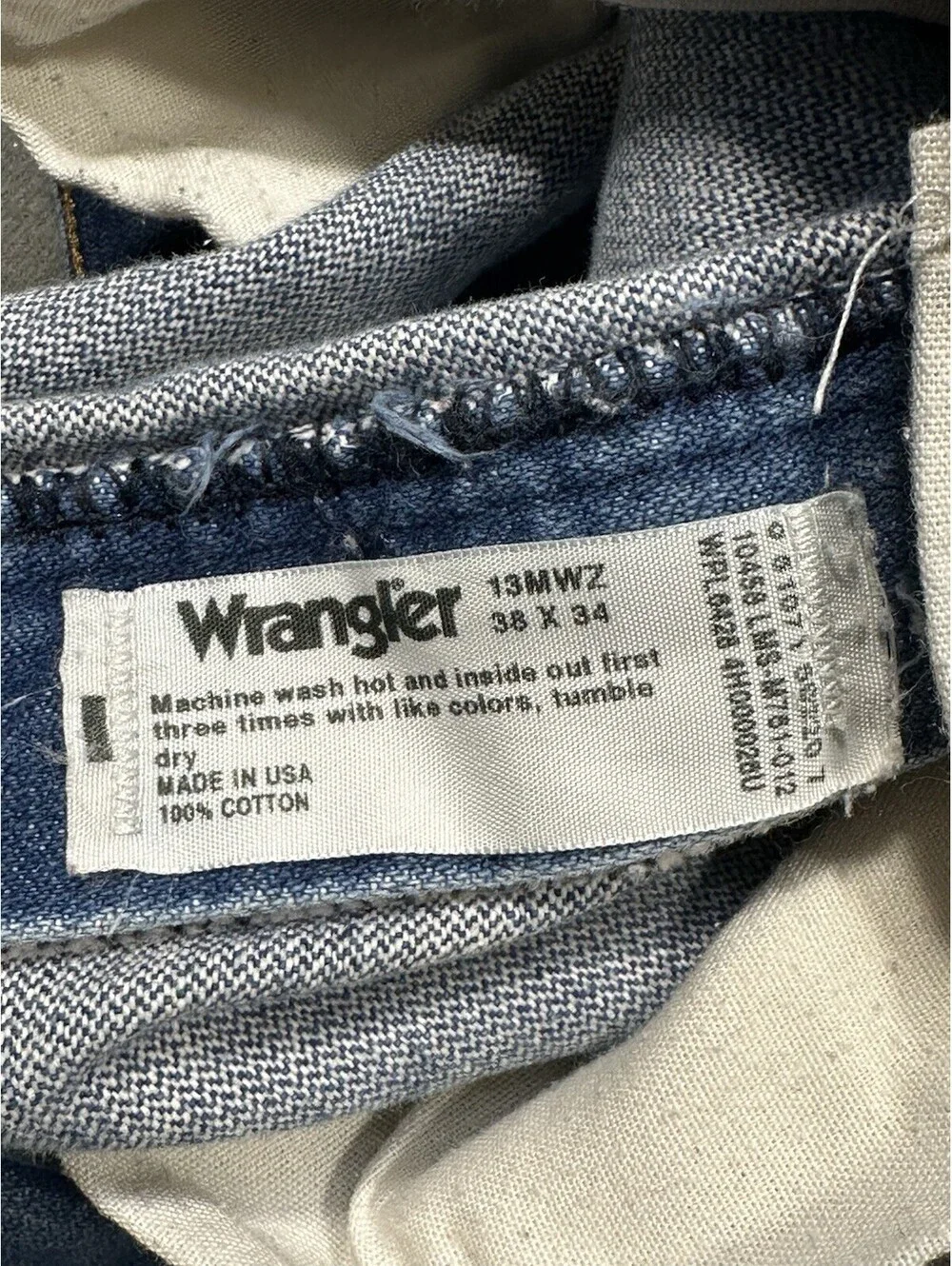 Wrangler 38x33 Made In USA Distressed Jeans Men Blue Vintage Style Denim